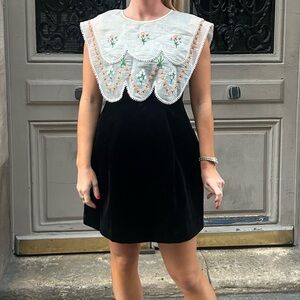 Anthropologie Black and White Embroidered Mini Dress